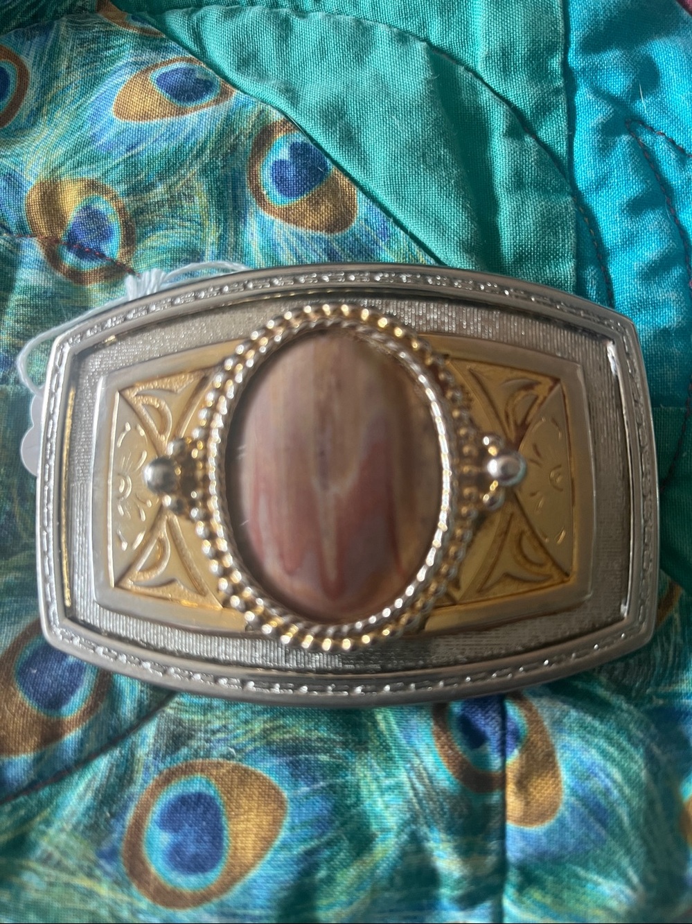 Brazilian Agate Vintage Two-Tone Decorative Belt Buckle